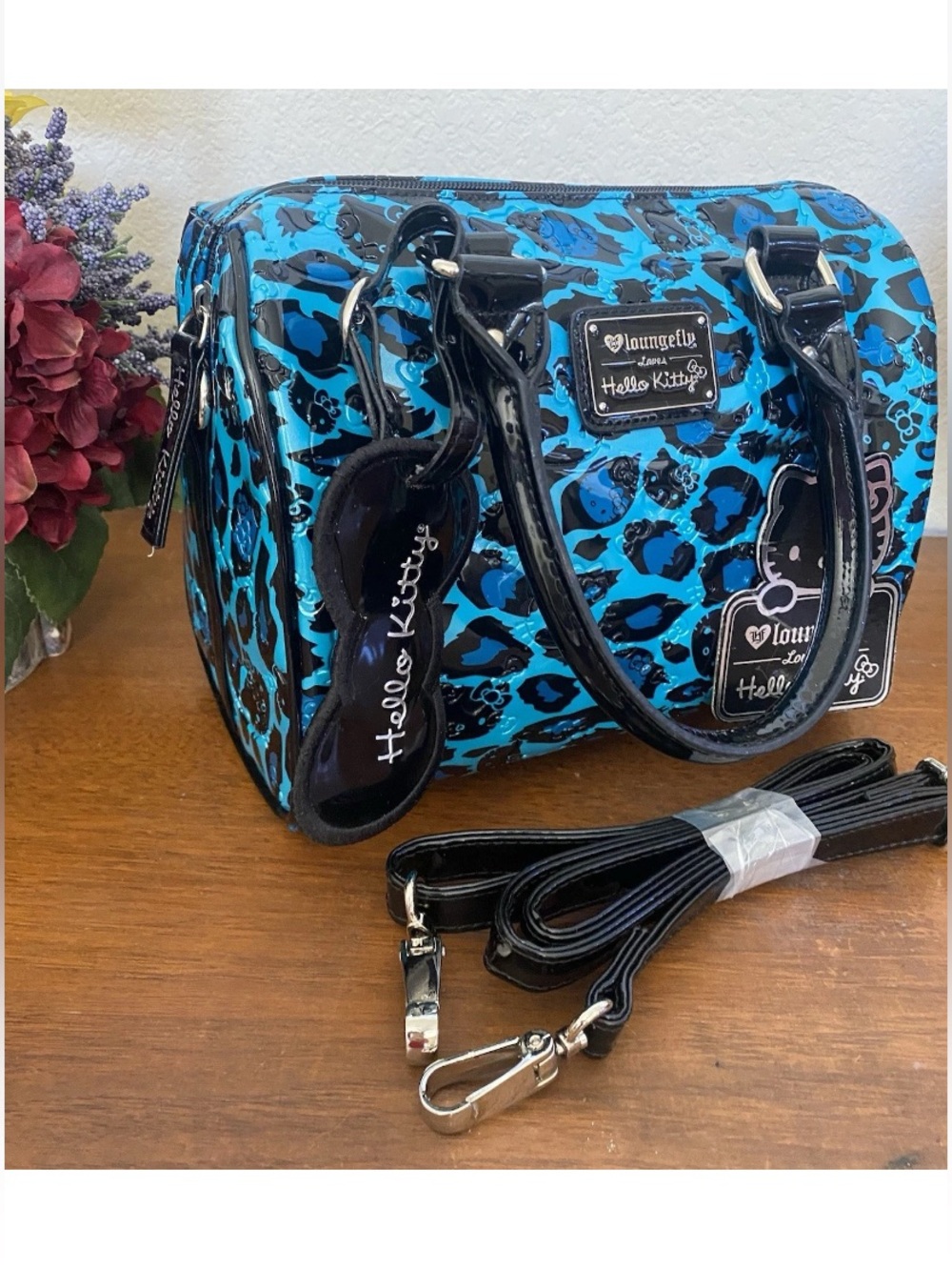 NEW Loungefly Hello Kitty Embossed Boston SaPatent Leather Satchel Leopard Print